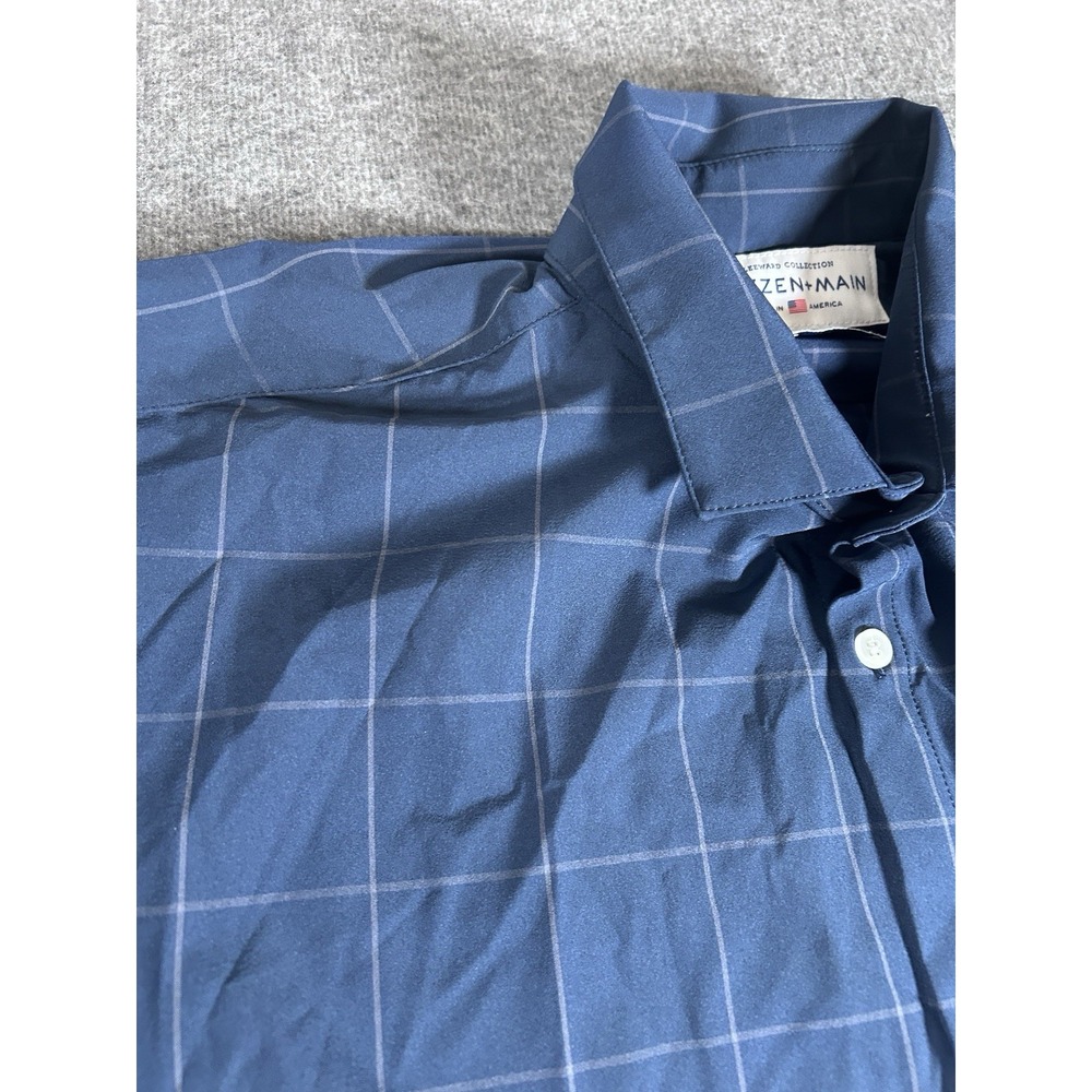 Mizzen+Main Shirt Mens XXL Blue Check Performance Trim Button‎ Up Standard Fit